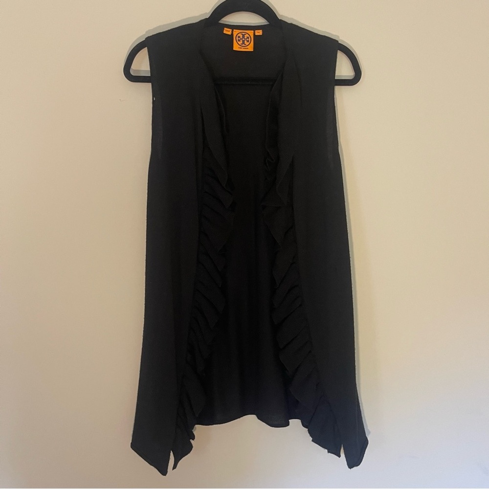 Tory Burch Knit Open Front Long Cardigan - Sleeveless Merino Wool Sweater Vest - Picture 1 of 7